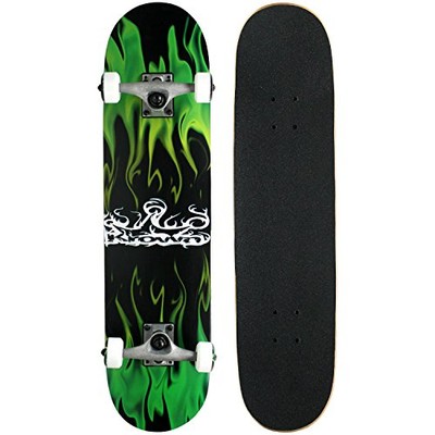 Krown Rookie Complete Skateboard,Green Flame