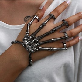 Daiilg 1 Piece Skeleton Hand Bone Versatile Five-Finger Ring Bracelet Adjustable Chain Fashion Punk