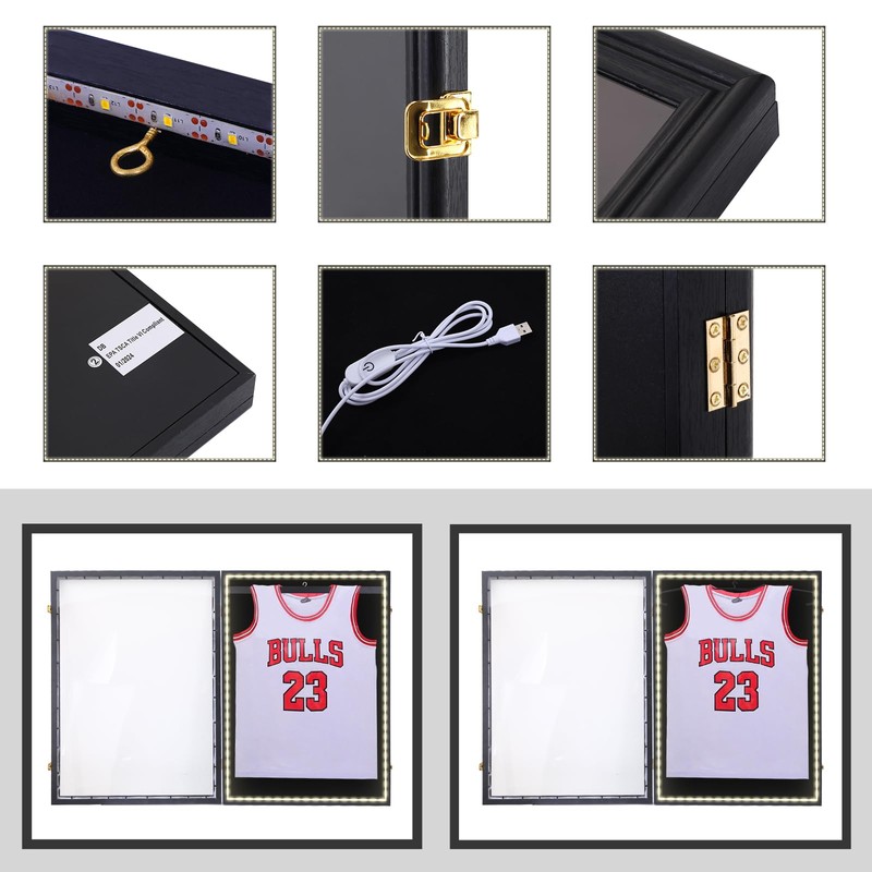 Nice C Jersey Frame Display Case with Lights, LED, UV