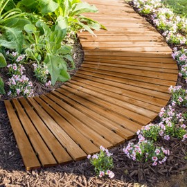 Plow & Hearth 4' Curved Outdoor Wooden Pathway | 17" Wide Rollout Outdoor Garden Walkway | Weather-Resistant Hardwood Cedar Board Walkway Landscape Edging | Decorative Lawn Patio Wedding Party