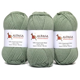 100% Pure Wool Yarn Superwash Set of 3 Skeins (150 Grams) DK Weight - Sourced Directly from Peru - Heavenly Soft and Perfect for Knitting and Crocheting (Sage Green)