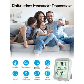 Govee Indoor Hygrometer Thermometer 3 Pack, Bluetooth Humidity Temperature Gauge with Large LCD Display, Notification Alert with Max Min Records, 2 Years Data Storage Export, Grey