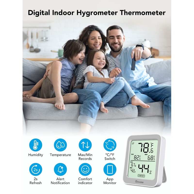 Govee Indoor Hygrometer Thermometer 3 Pack, Bluetooth Humidity Temperature Gauge