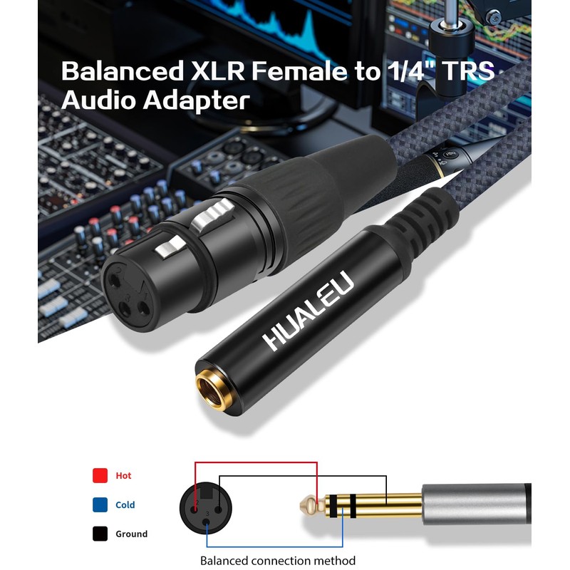 HUALEU 2Pack XLR to 1/4 Cable,Balanced 3 Pin XLR Female