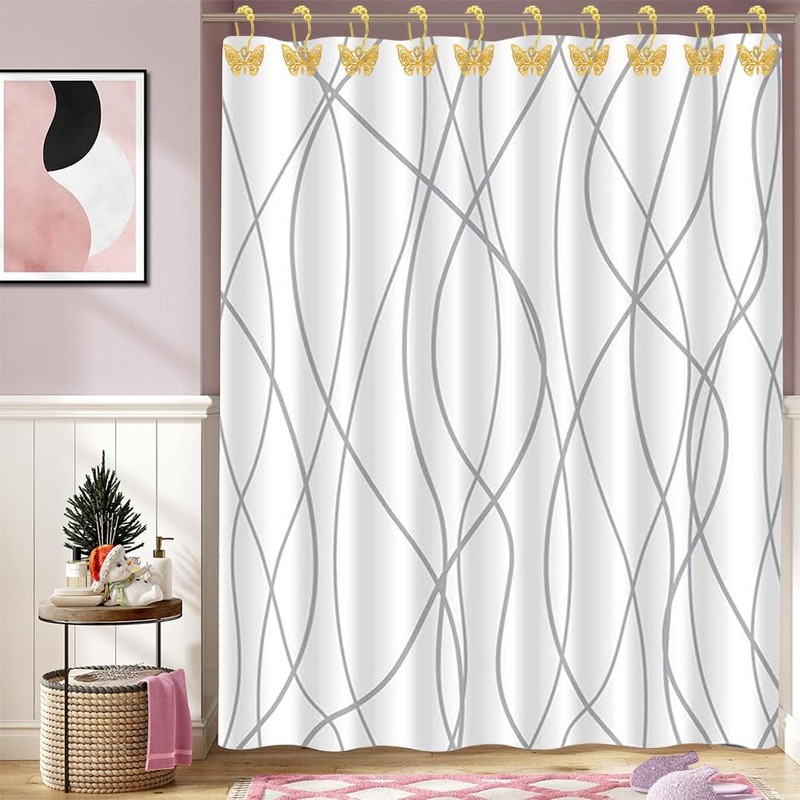 JZKaspar Decorative Shower Curtain Hooks,12PCS Butterfly Curtain Hooks Shower Ring,Rustproof