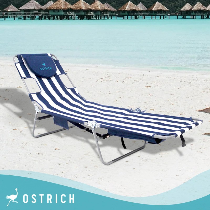 Ostrich Chaise Lounge Folding Portable Sunbathing Beach Chair, Striped (2