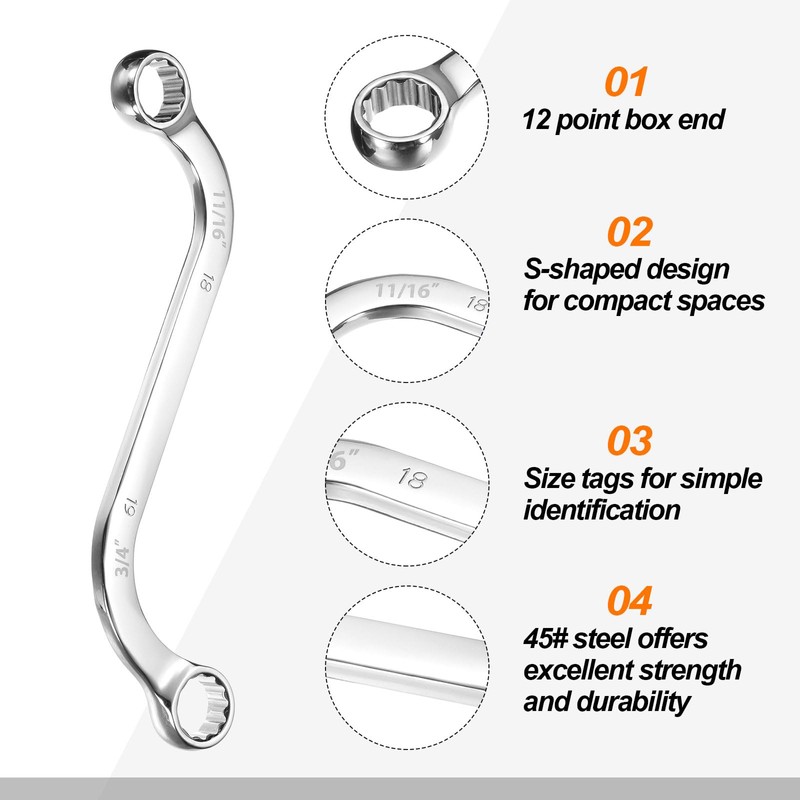 sourcing map S-Style Box Wrench Metric 11/16" x 3/4" 12-Point