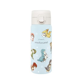 mofusand 53-2193 Vacuum Double Layer Thermal Insulated Stainless Steel Single Push Bottle, 11.8 fl oz (350 ml) [Kaijunyan / Total Handle] With One Touch Lock Easy One Hand Water Bottle