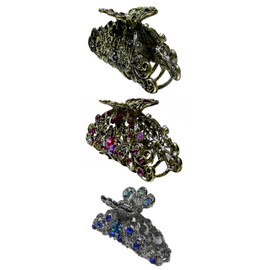 Set of 3 JCGY Jaw Clips Metal Hair Claws 2 Unique Styles 2 Sizes RW86410-6132-3jetSapFu