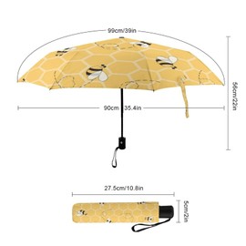 Vhcawsu Yellow Bees Honeycomb Umbrella Windproof Travel Umbrella Automatic Compact Folding Umbrellas for Sun Rain Auto Open Close UV Protection Umbrella