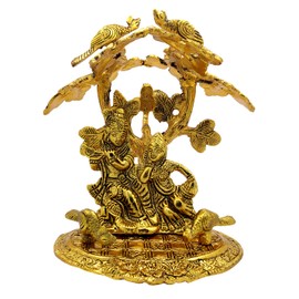 Purpledip Metal Idol Radha Krishna Under Tree: Decorative Statue for Home Temple (10927)