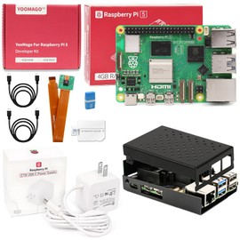 YOOMAGO Raspberry Pi 5 Starter Kit with Pi 5 4GB RAM Board, 27W USB-C Pi 5 Power Supply, 128GB Card, Raspberry Pi 5 Aluminum Case