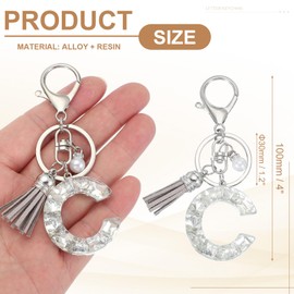 sourcing map Initial Letter Keychain with Tassel and Pearl, Bling Alphabet Letter C Keyring Rhinestone Keychains with Key Ring for Key Purse Bags Handbags Car Key Cup, Silver