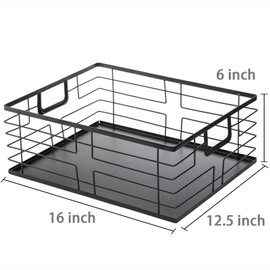 TOPZEA Black Metal Food Storage Basket for Pantry Organization, Large Steel Wire Farmhouse Basket Organizer Bin with Handles for Organizing Bathroom, Kitchen, Shelf, Cabinet, 16"x 12.5"x 6"