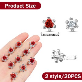 20PCS Mini Roses Hair Pins With Rhinestones,Non-Slip Small Cute Fashion Hair Claw,for Girls Women for Photograph Daily Party Wedding Hair Styling Accessories