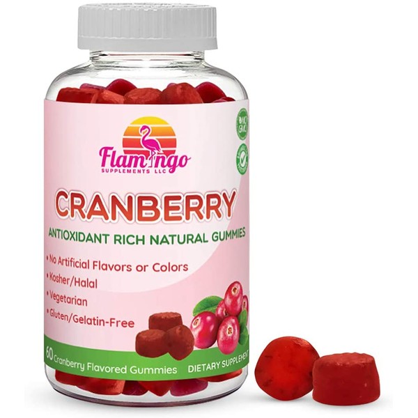 Cranberry Gummy Supplement for Women, Men, and Kids. 1000 mg, Vegan, Vegetarian, No Gluten, Gelatin or GMO. Kosher and Halal. 60 Count