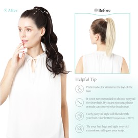 DOORES Real Human Hair Ponytail Extension - Dark Brown, 22 Inch, 90g - Clip In, Wrap Around Ponytail Hairpiece with Magic Paste - Long Straight