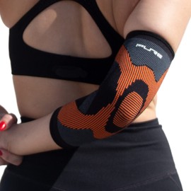 Pure Athlete Tennis Elbow Compression Arm Sleeve - Brace for Tendonitis and Tennis Elbow (Medium, Pair - Black-Grey-Orange)