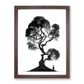 Tree In Monochrome No.2 Framed Print for Living Room Bedroom Home Office Décor, Wall Art Picture Ready to Hang, Walnut A4 Frame (34 x 25 cm)