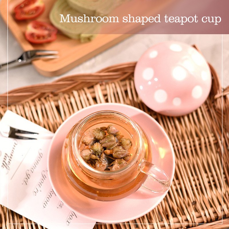 Cute Mushroom Shaped Teacup Ceramic Glass Filter Tea Cup Set