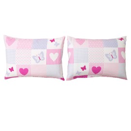 Bloomsbury Mill - Hearts & Butterflies Patchwork - Pink - Pair of Pillowcases (Extra)