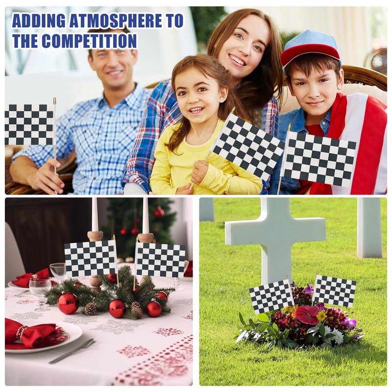 HSQCEZ 12Pcs Small Checkered Black and White Racing Flags on