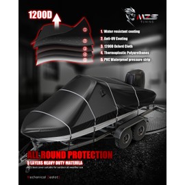 1200D Trailerable Boat Cover, 20-22 ft Waterproof Windproof UV Resistant Heavy Duty Marine Grade Canvas with Motor Cover, Fits V-Hull, Tri-Hull, Bass Boats, Fish & Ski, Runabout