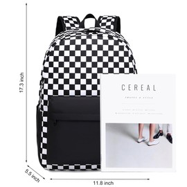 Joyfulife School Backpack for Girls Backpack with Lunch Box and Pencil Case Kids Bookbags Set Black White Plaid