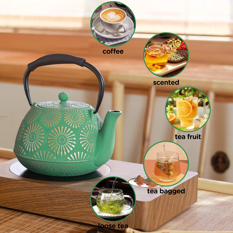 MILVBUSISS Cast Iron Teapot, 40oz Tea Kettle with Infuser for