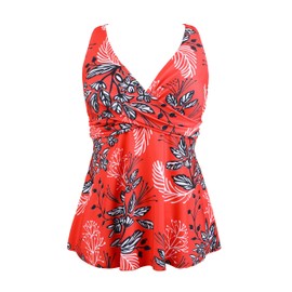 Hilor Women's Flattering Tankini Bathing Suits Underwire Tankini Top Swimsuits Wrap Twist V Neck Swim Tops Red&White Floral 16