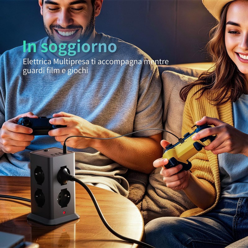 2 M Ciabatta Elettrica Multipresa con 8 Prese Universali ITA