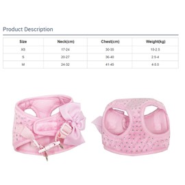 NCONCO Dog Harness and Lead Set, Diamond Rivets, Vest with Bow Tie, Diamond Rivet Harness for Small Dogs and Cats (XS)