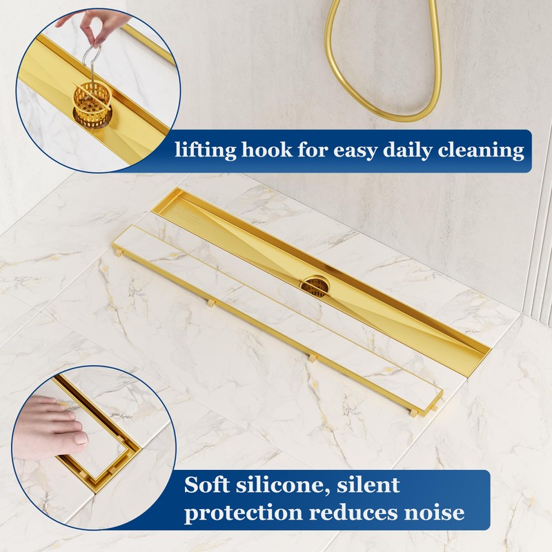 Neodrain 24-Inch Gold Linear Shower Drain with Tile Insert Cover,
