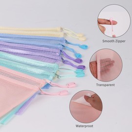 10 Pcs A4 Clear Zipper Pouch Bags - 5 Colors Plastic Mesh Storage Organizers for School Supplies, Office Travel Accessories & Classroom Organization (A4)