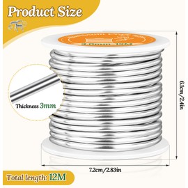 VynyQoo 3mm Filo di Alluminio, 12M Argento Pieghevole e Flessibile Filo di Ferro, Per Scultura Fai Da Te, Modellazione, Creazione Di Gioielli, Lavori Floreali