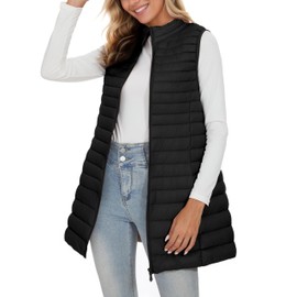 ELFJOY Long Puffer Vest Women Winter Ultra Light Long Down Vest with Stand Collar Black Womens Vests Outerwear
