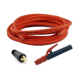 WeldingCity 15-ft 1-AWG USA-made Heavy Duty Welding Cable (Orange Red) with Stick Electrode Holder Stinger and Dinse-type Twistlock Connector Plug for Welder Whip Lead