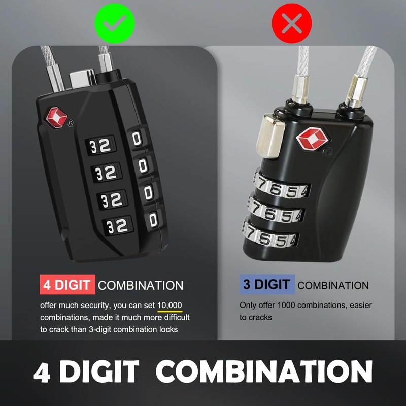 Diyife TSA Luggage Locks, [2 Packs] [Long Shackle] 4 Digit