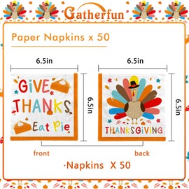 Turkey Thanksgiving Party Supplies - Complete Autumn-Themed Disposable Napkins - Thanksgiving Party Decorations (6.5X6.5 in, 3-Ply Disposable, 50-Pack)
