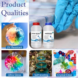 Crystal Clear Epoxy Resin Kit - UV Resin & Liquid Glass Epoxy for Wood Table Top, Jewelry Making, Arts and Crafts - Food Safe & Heat Resistant - 2 Quart (50 Oz & 25 Oz)