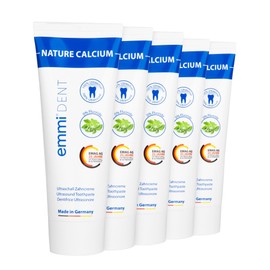 Emmi-dent emmi-dent Ultraschall Zahncreme „Nature Calcium“ I Mit extra Calcium I Ideal für empfindliche Zähne und Zahnfleisch I Frei von Fluorid, Mikroplastik & Nanomaterialien I Vegan & glutenfrei I 5x 75 ml