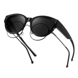 kimorn Polarized Fit Over Glasses Sunglasses For Women Man,Trendy Cat Eye Shades For Driving Riding (Black/Grey)