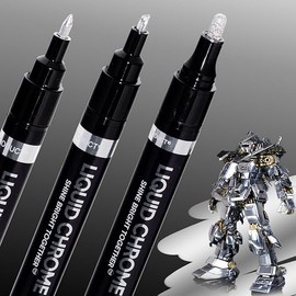 3PK Liquid Chrome Markers - Permanent Mirror Chrome Pens, Chrome Paint Pens for Plastic, Metal, Model Painting, Touch Up & Repair Kit, Set of 3 Tips (0.7mm, 1mm, 3mm)