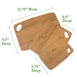 Lipper International 839 Bamboo Wood Thin Cutting Board with Oval Hole in Corner, Assorted Sizes, Set of 3