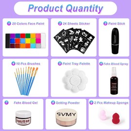 Pintura Facial y Pintura Corporal - Juego Profesional de Kit de 20 Colores de Pintura Facial y Corporal a Base de Aceite,con 10 Pinceles de Diferentes Tamaños,1 Paleta de Pinturas (20set2)