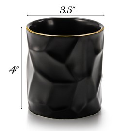 Goaste 2 Pack Ceramic Pen Holder, Geometric Pencil Cup with Gold Trim, Vanity Cosmetic Makeup Brush Organizer, Desktop Stationery Supplies Storage Container for Office Home Countertop Classroom School