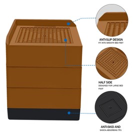 ANNKUT Bed Furniture Risers 4 Inch, Heavy Duty Furniture Elevator in Heights of 1.5, 3 or 4 Inch， Square Raising Blocks for Bed, Couch, Desk, Sofa, Tables,Support Up to 1,300 Lbs (4 Pack-Brown)