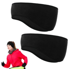 GWAWG Winter Headband Ear Warmer - 2 Pack Warm Cozy Fleece Stretchy Ear Muff with Full Cover for Outdoor Sports, Running, Hiking, Cycling, Tennis, Jogging (Black)