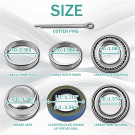 L44649 L68149 Trailer Bearing Kit for 3500 lbs Trailer Axle,L68149 Trailer Axle Bearing Kit with 1.98” Grease Cap, Grease Seals, Cotter Pins, Rotating Quiet and High-Speed Trailer Bearing
