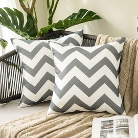 MIULEE Pack of 2 Outdoor Waterproof Cushion Cover with Wave patterns Throw Pillow Case Home Decorating Protectors for Tent Park Bed Sofa Chair Bedroom Decorative 45x45cm 18x18inch Dark Grey